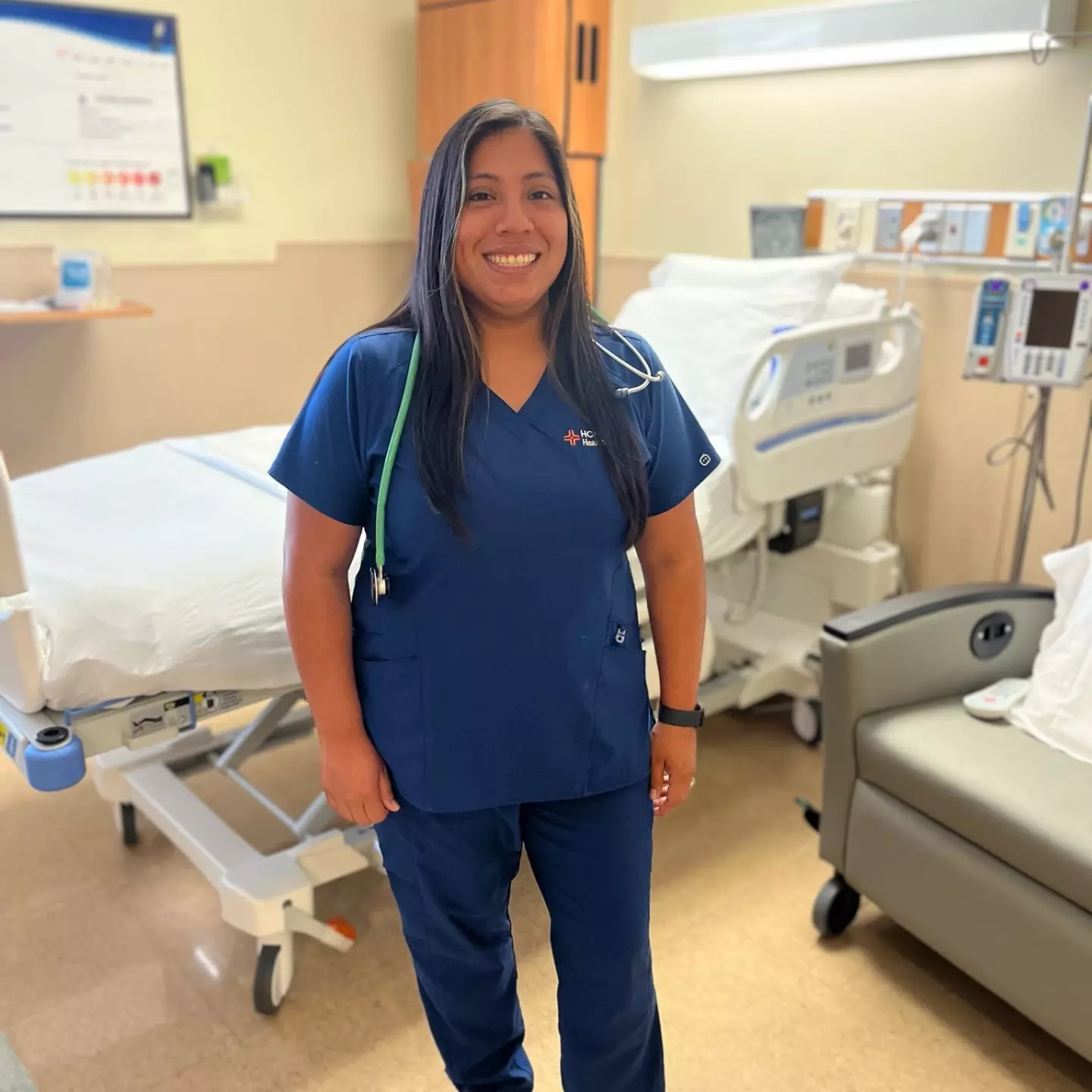 Camilla Inzerilli in scrubs at the hospital.
