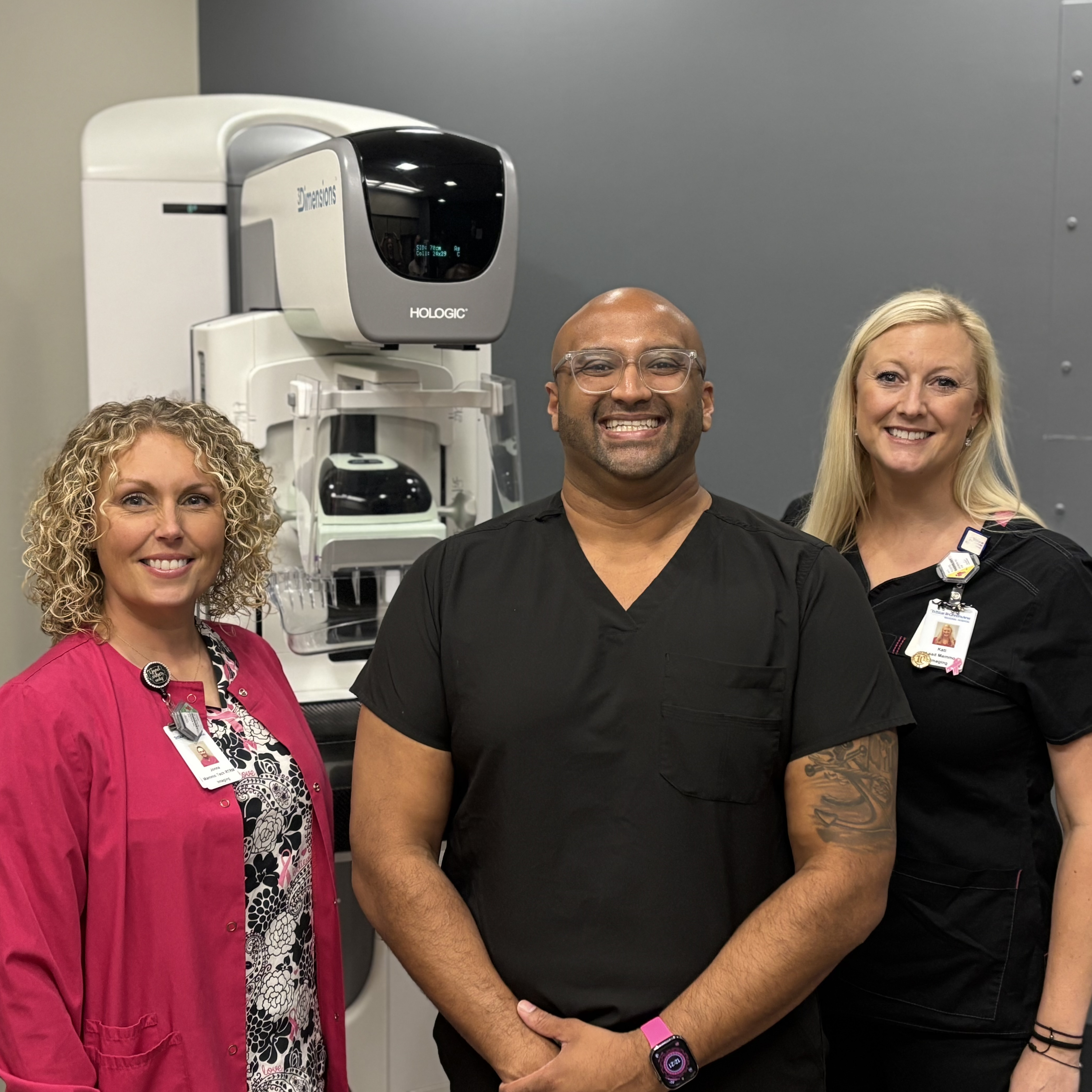 Photo of Dr. Palakodeti and the mammography technicians at TriStar Greenview.