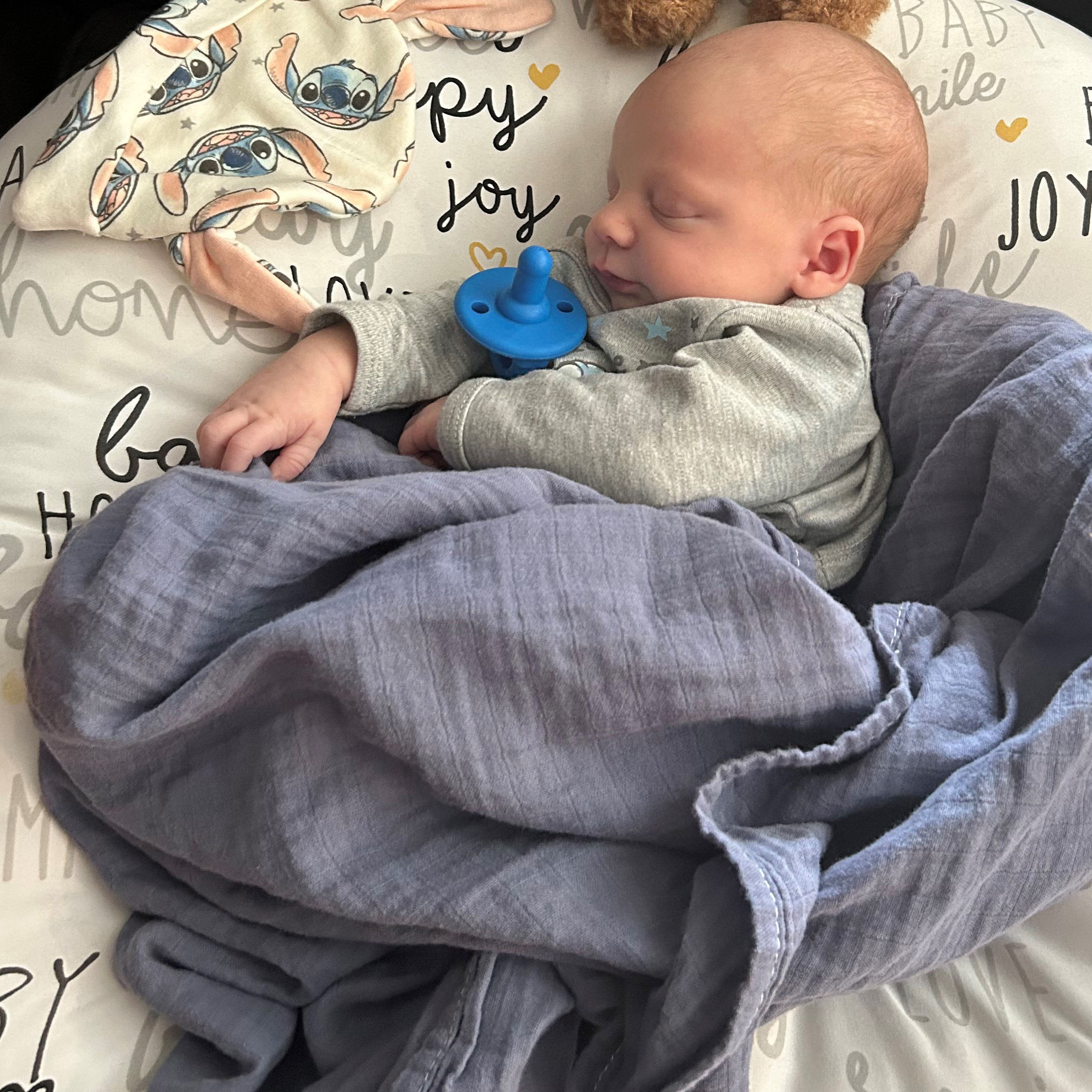 Oliver Lick sleeping peacefully in his crib on his first day home.