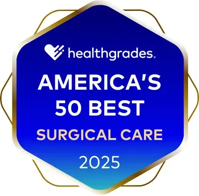 Awards illustration that reads: Healthgrades America's 50 Best Surgical Care 2025