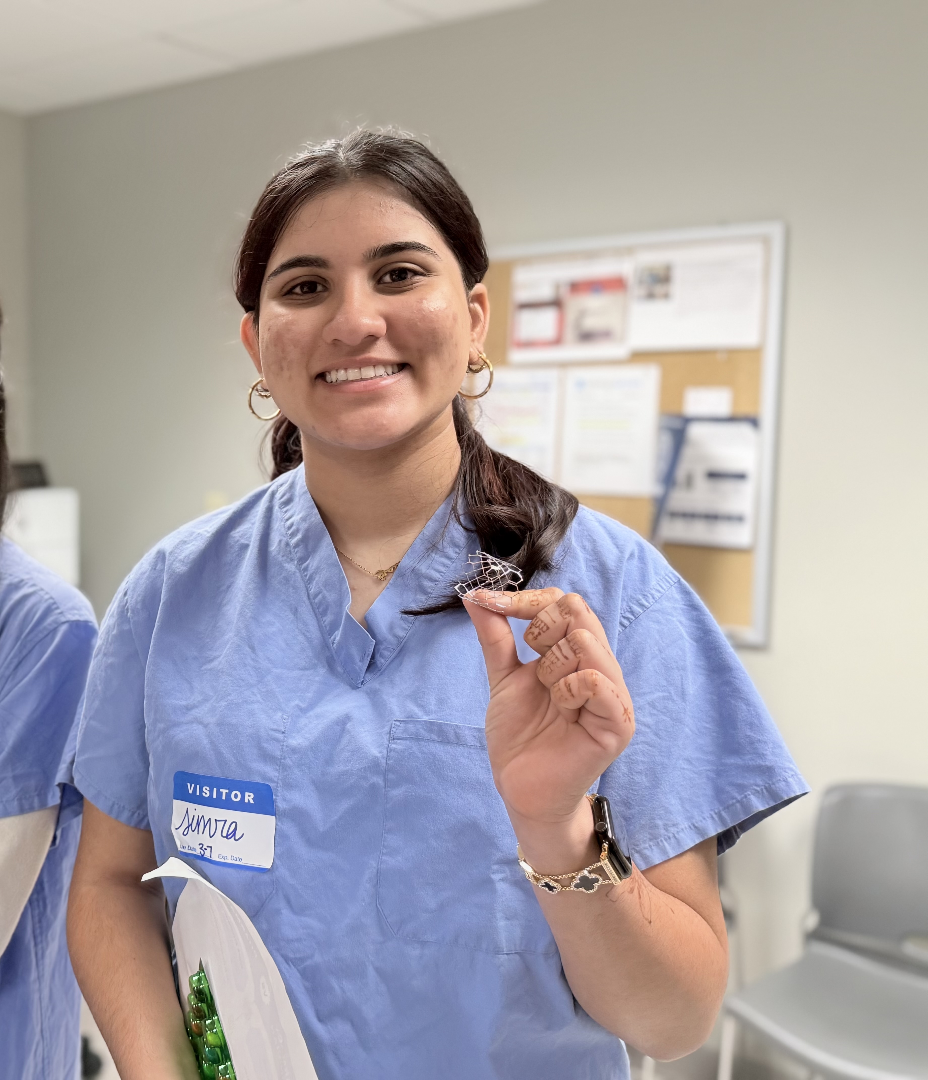 Students were introduced to medical devices, including collapsible valves used for transcatheter aortic valve replacement.