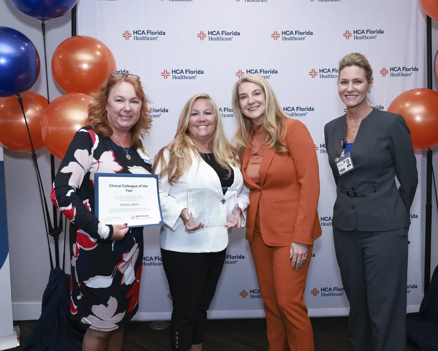Chief Nursing Officer Andrea Truex, Clinical Colleague of the Year Cortney Alberts, Chief Executive Officer Kelly Lindsay and Vice President of Operations Shannon Piatkowsk at celebration event.