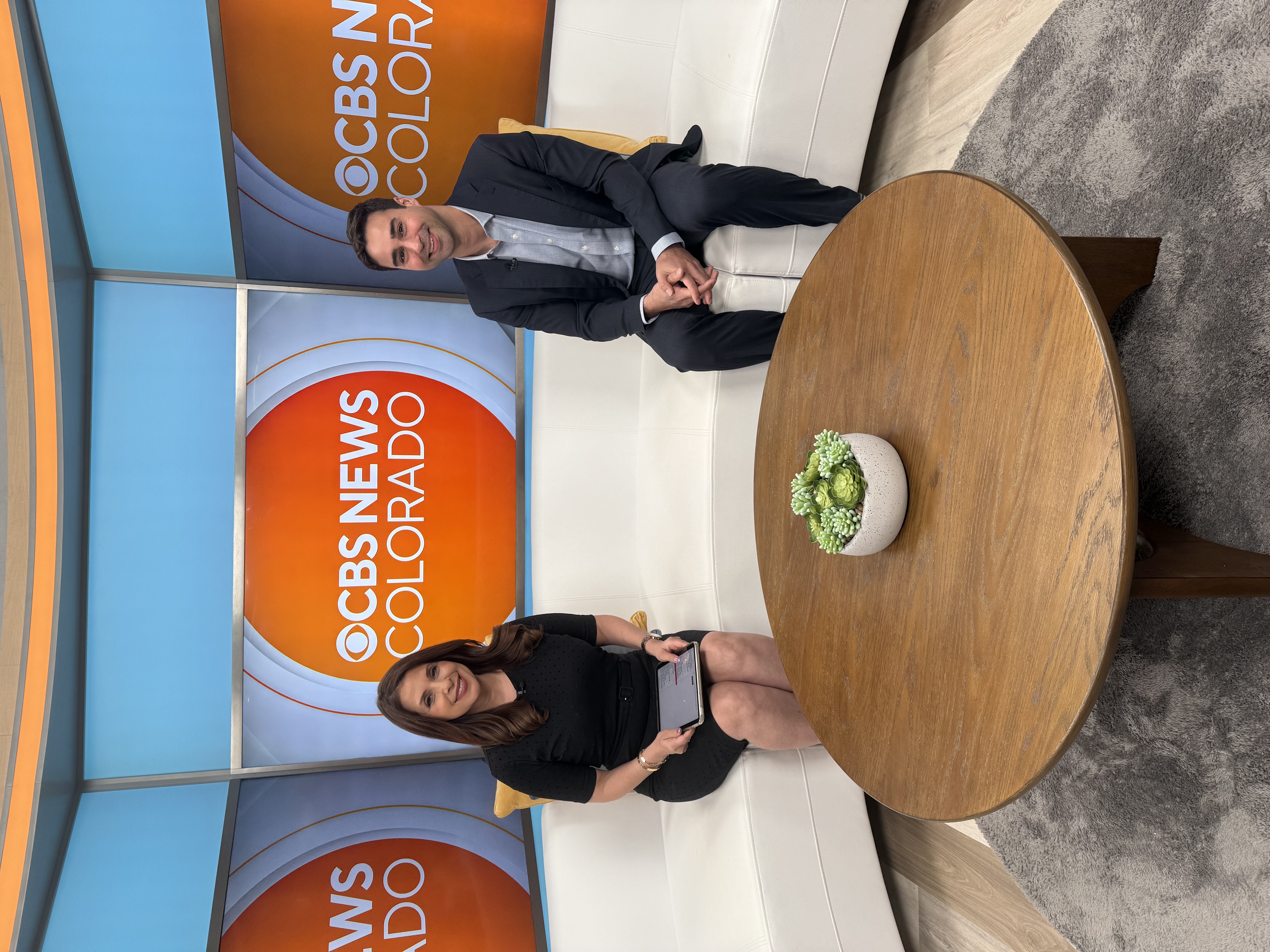 Dr Mian and CBS News Colorado host on the set of CBS News Colorado show.