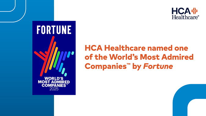 HCA Healthcare named one of the World's Most Admired Companies by Fortune. From Fortune. ©2025 Fortune Media IP Limited. All rights reserved. Used under license.
