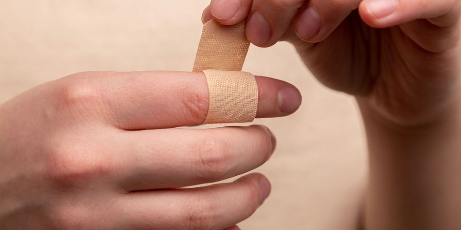 Finger wrapped in bandage