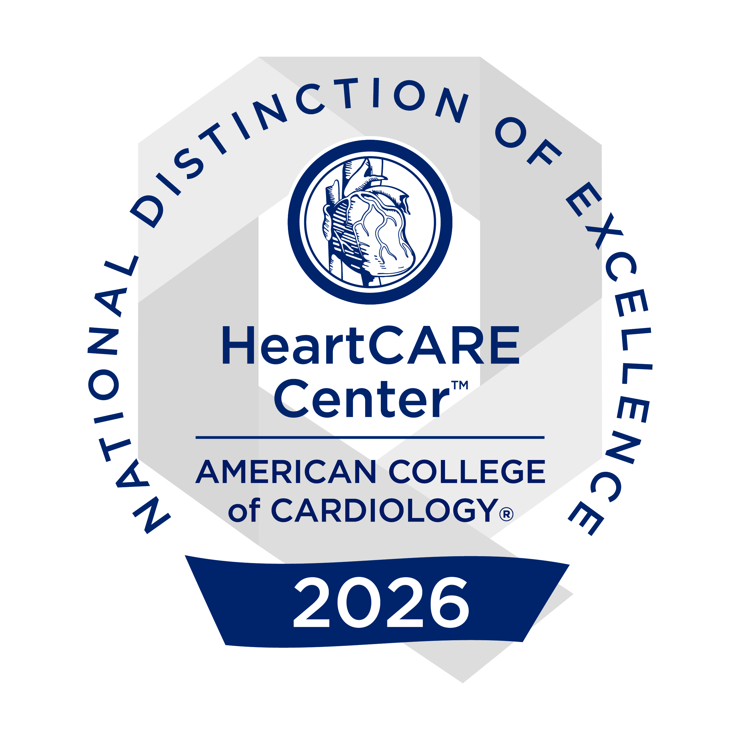 American College of Cardiology HeartCARE Center National Distinction of Excellence 2026 seal.