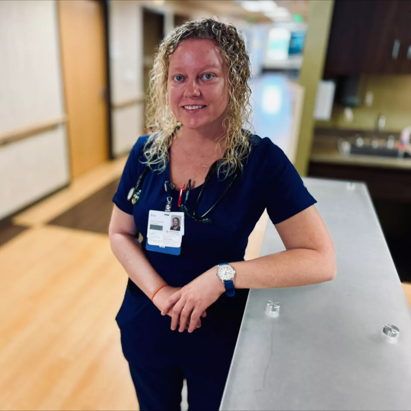 Erin Dalton in scrubs at the hospital.