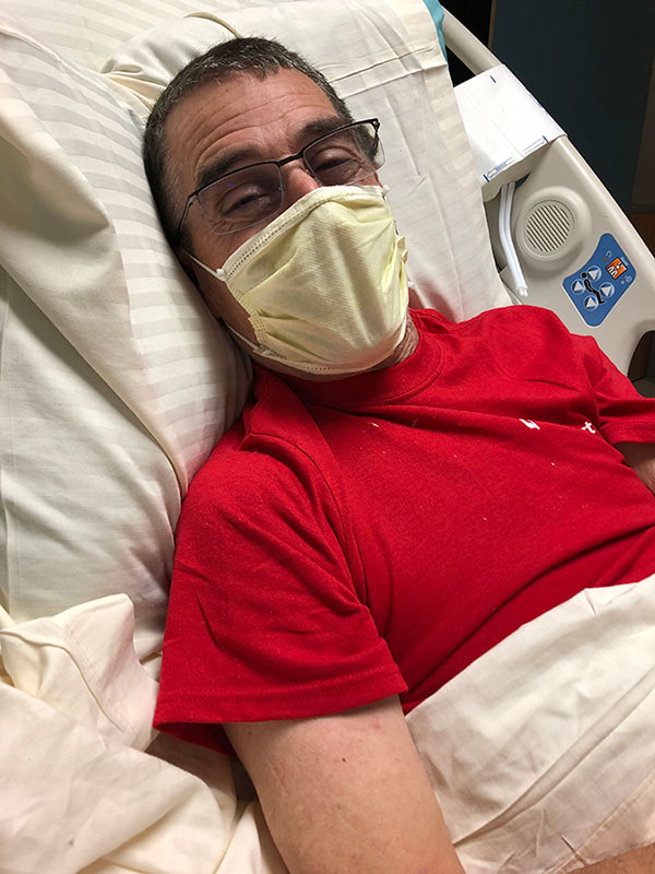 Terry Chaffee in a hospital bed.