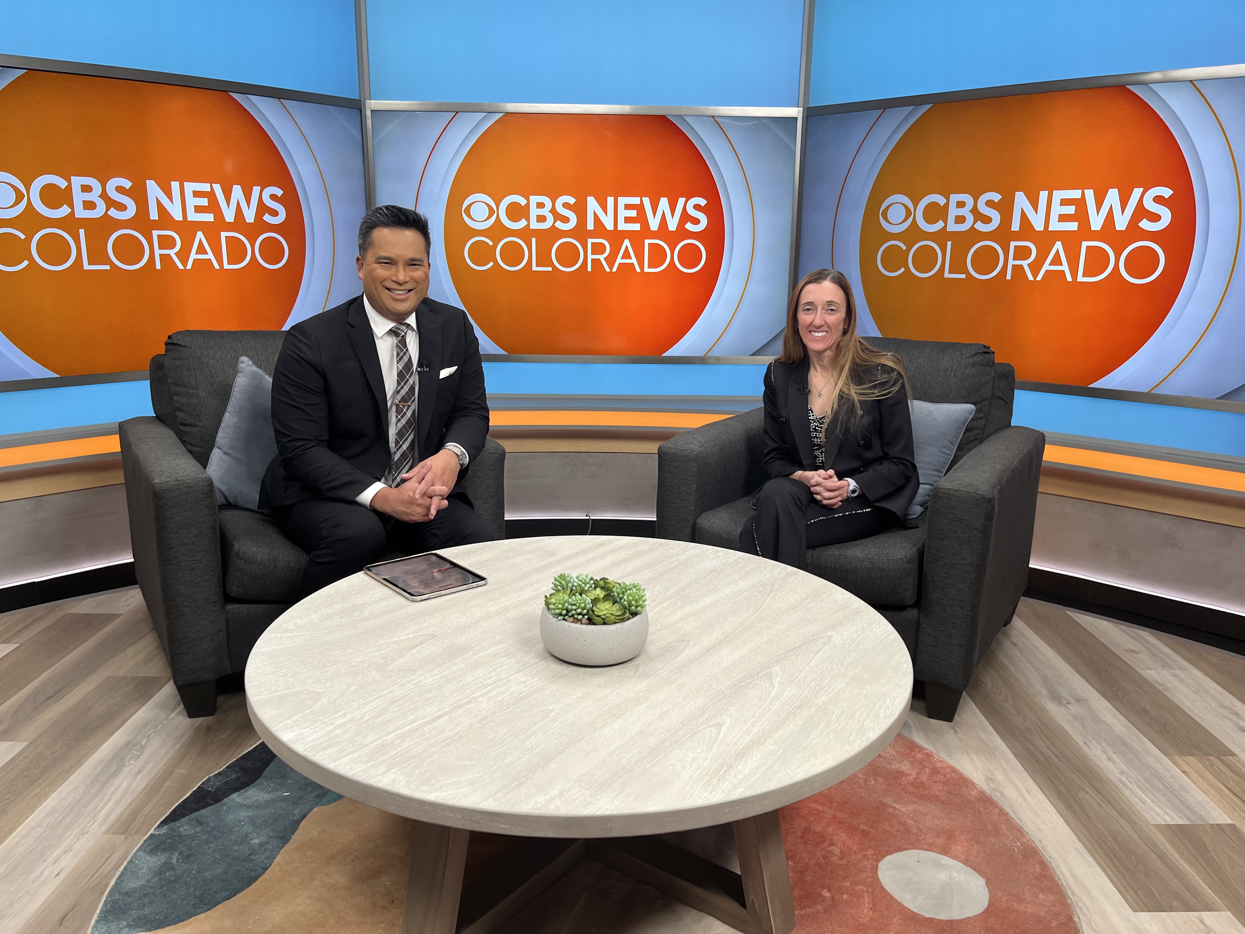 Amy Schmidt on the set of CBS News Colorado.