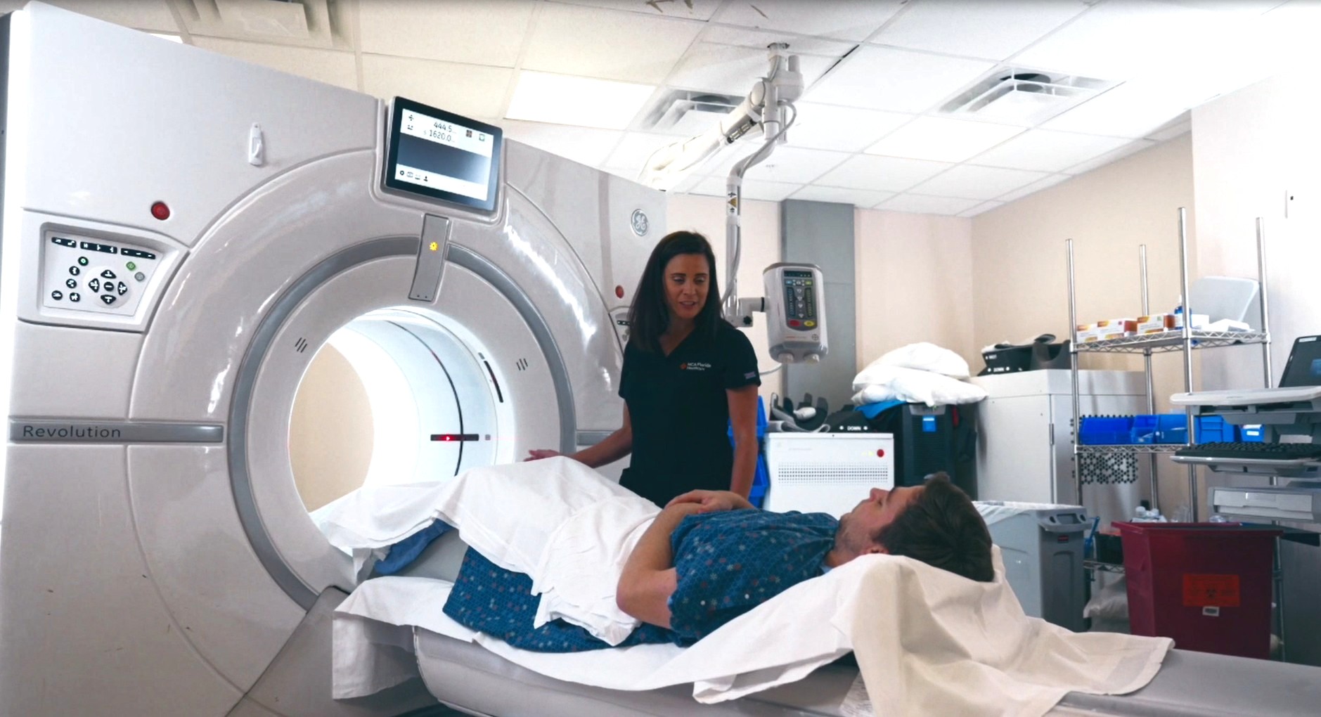 A patient receiving a CT scan at HCA Florida North Florida Hospital