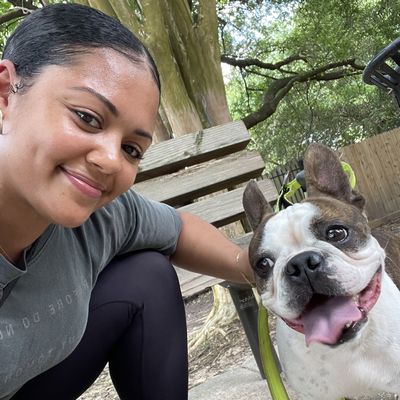 Alex Morrow and her dog.