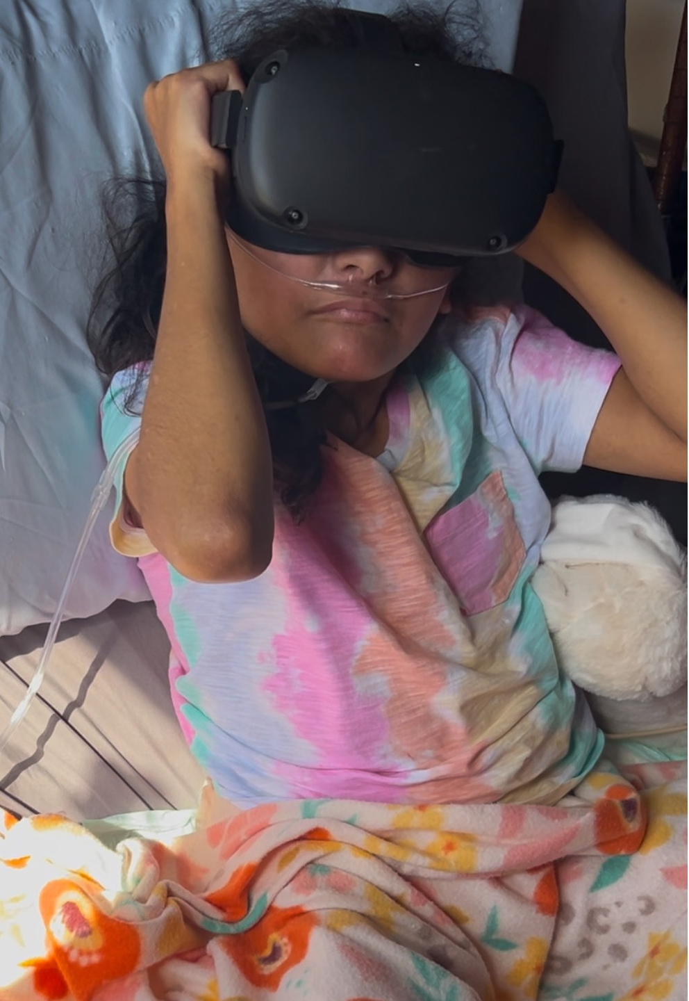 Patient experiencing virtual reality while on hospice care