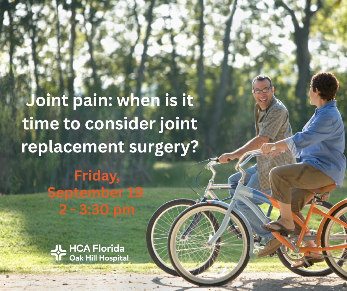 Joint pain: when is it time to consider joint replacement? Friday September 19 2:00 - 3:30 pm.