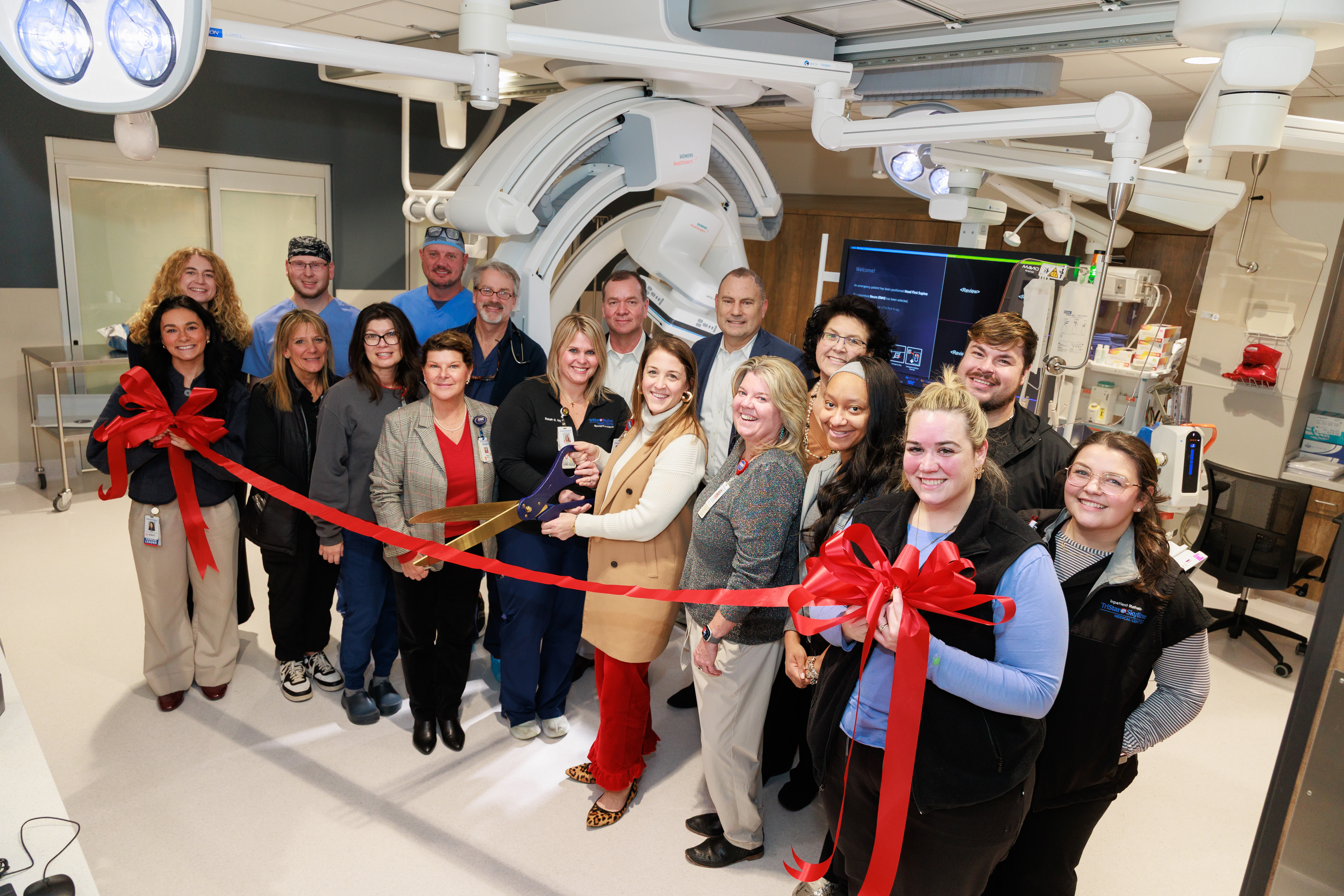Pictured are leadership and colleagues at TriStar Skyline Medical Center cutting the ribbon for the new $4.8 million investment in renovations for the catheterization lab and neurovascular imaging suite.