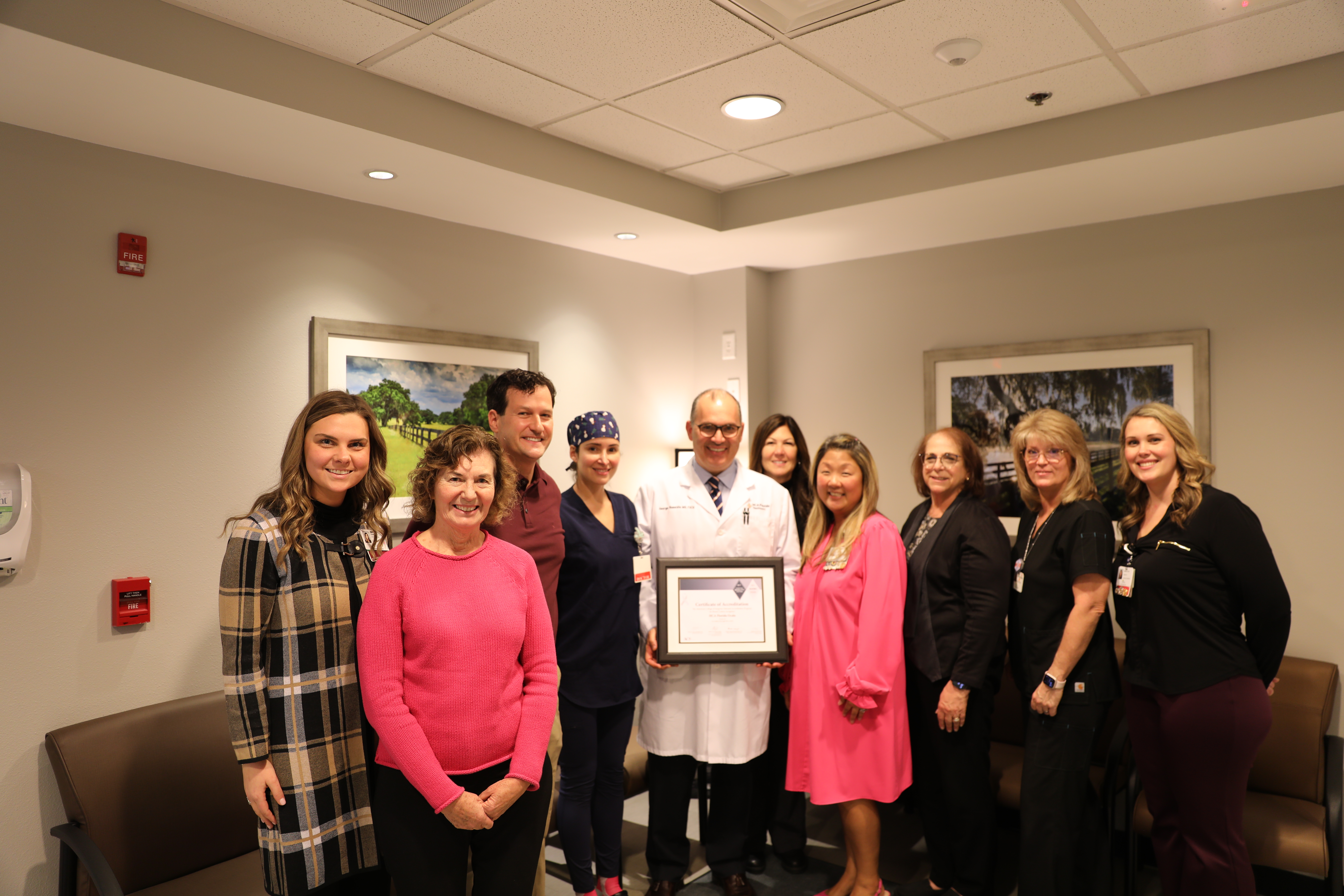 Pictured are members of the Breast Program Leadership Committee at HCA Florida West Marion Hospital and HCA Florida Ocala Hospital. From left to right they include: Courtney Gibbons, Prudence Ashley, Dr. Jeffrey Eisenstein, Dr. Jennel Carreras-Montgomery, Dr. George Rossidis, Christina Follett, Lisa McGuire, Amy Abbott, Laura Veith, and Brandi Valdez. Other members who are not pictured include: Dr. Luis Carrascosa, Dr. Vipul Patel, Dr. Amanda Aulls, and Danielle Rogers.
