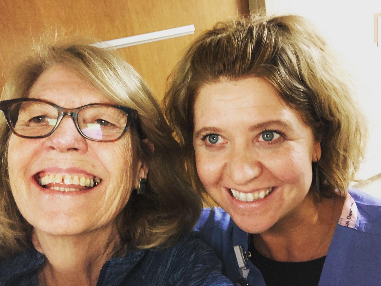 Sarah Richardson and Sue Geissler close smiling mother-daughter selfie