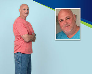 Andy Rubenstein with an inset image of Andy Rubenstein before his weight loss surgery.