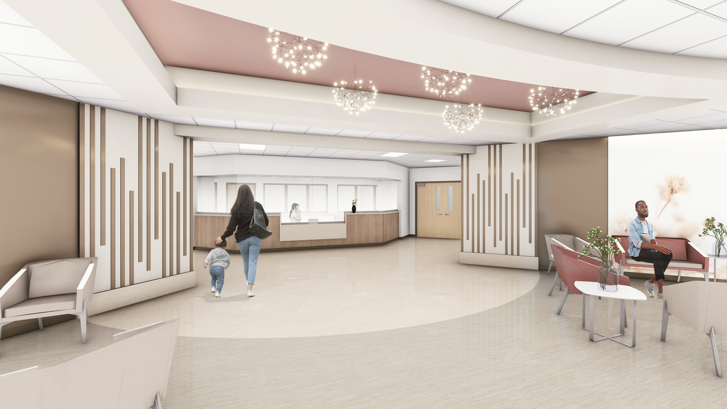 Artist rendering the renovated nurses' station in the Women's Services Department at Medical City Las Colinas.