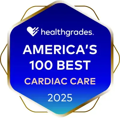 Awards illustration that reads: Healthgrades America's 100 Best Cardiac Care 2025