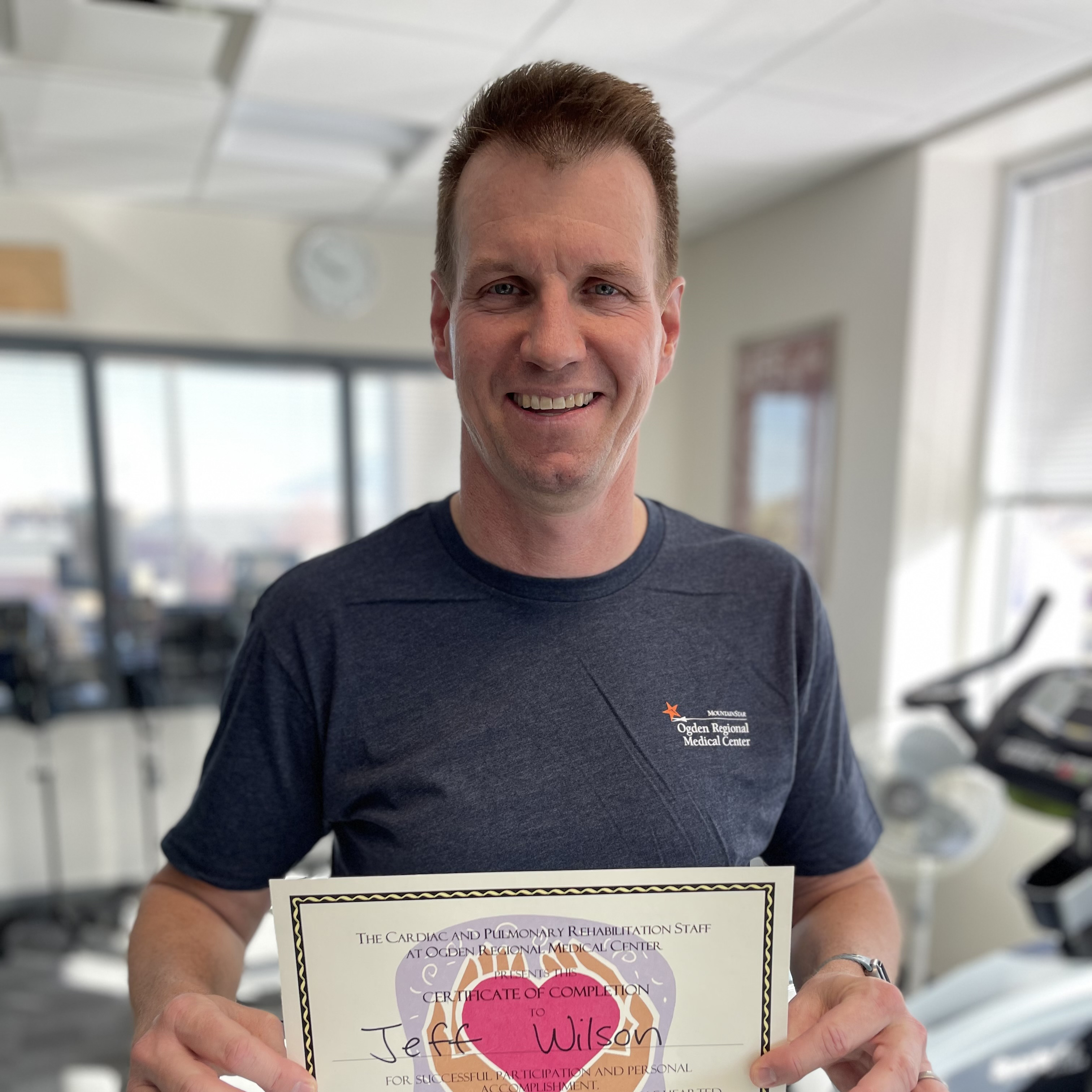 Jeff Wilson with his cardiac rehab "graduation certificate."