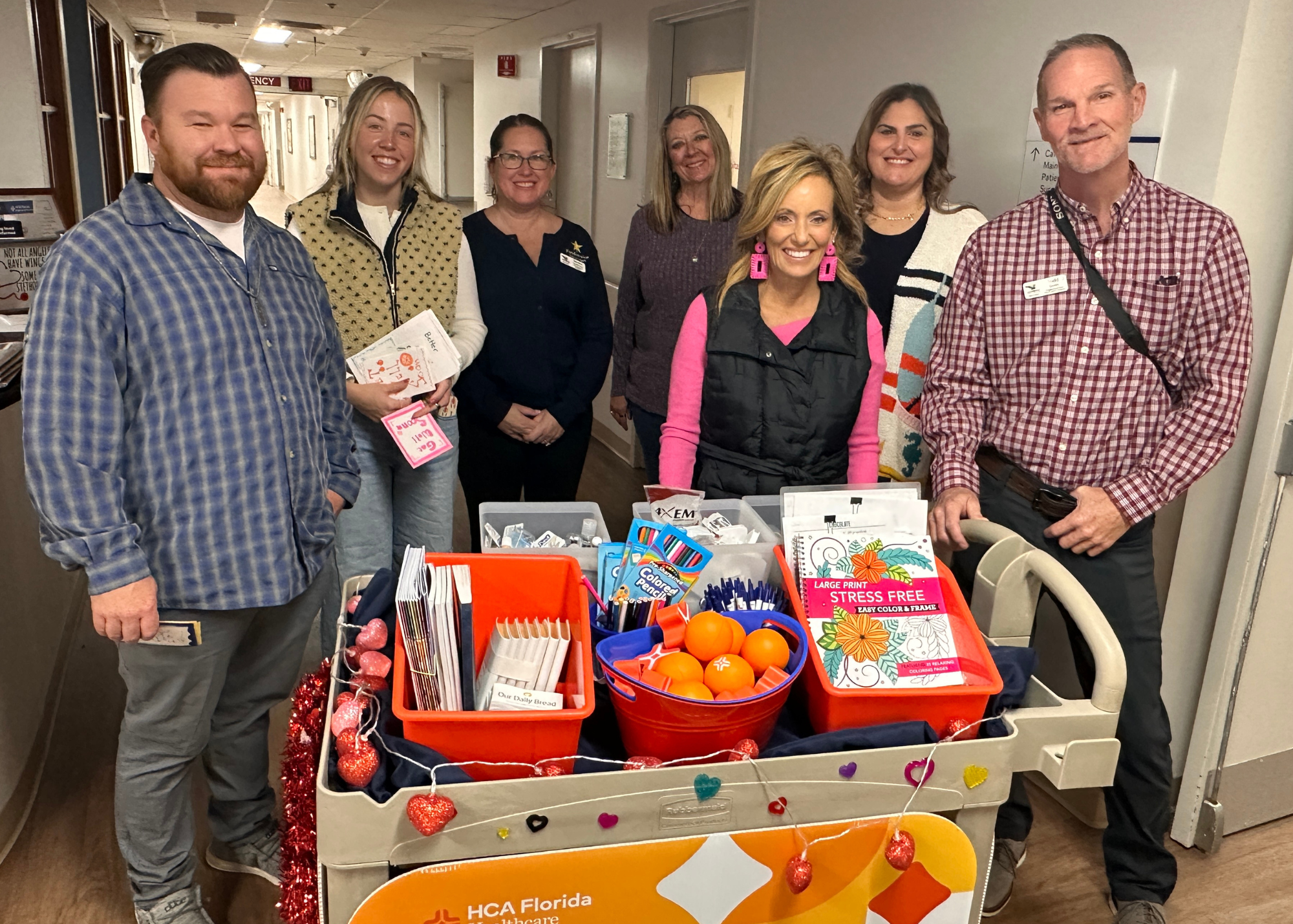 Class members visited patients at HCA Florida Englewood Hospital with a comfort cart and get-well cards from art students at Lemon Bay High School.