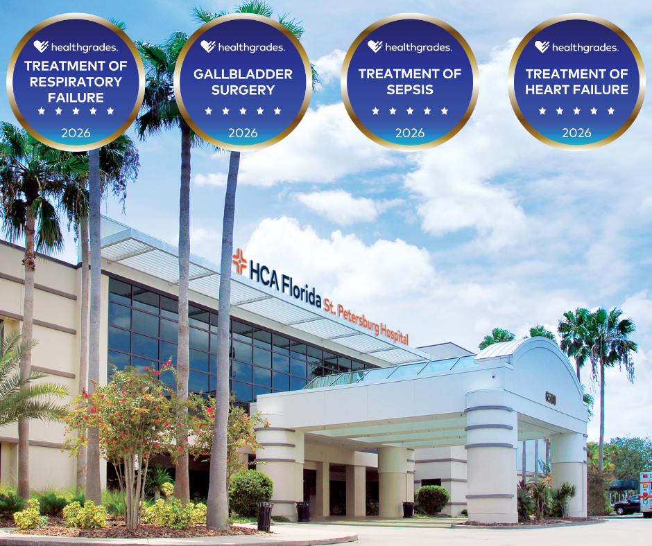 Picture of St. Petersburg Hospital with the 2026 Healthgrades awards.