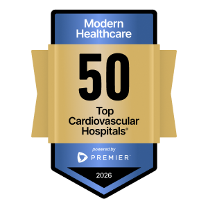 Moder Healthcare 50 Top Cardiovascular Hospitals powered by Premier 2026 award logo.