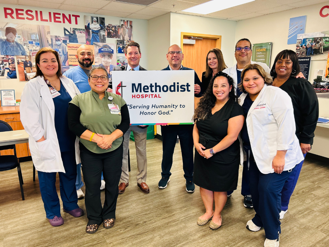Methodist Hospital staff celebrates recent award.