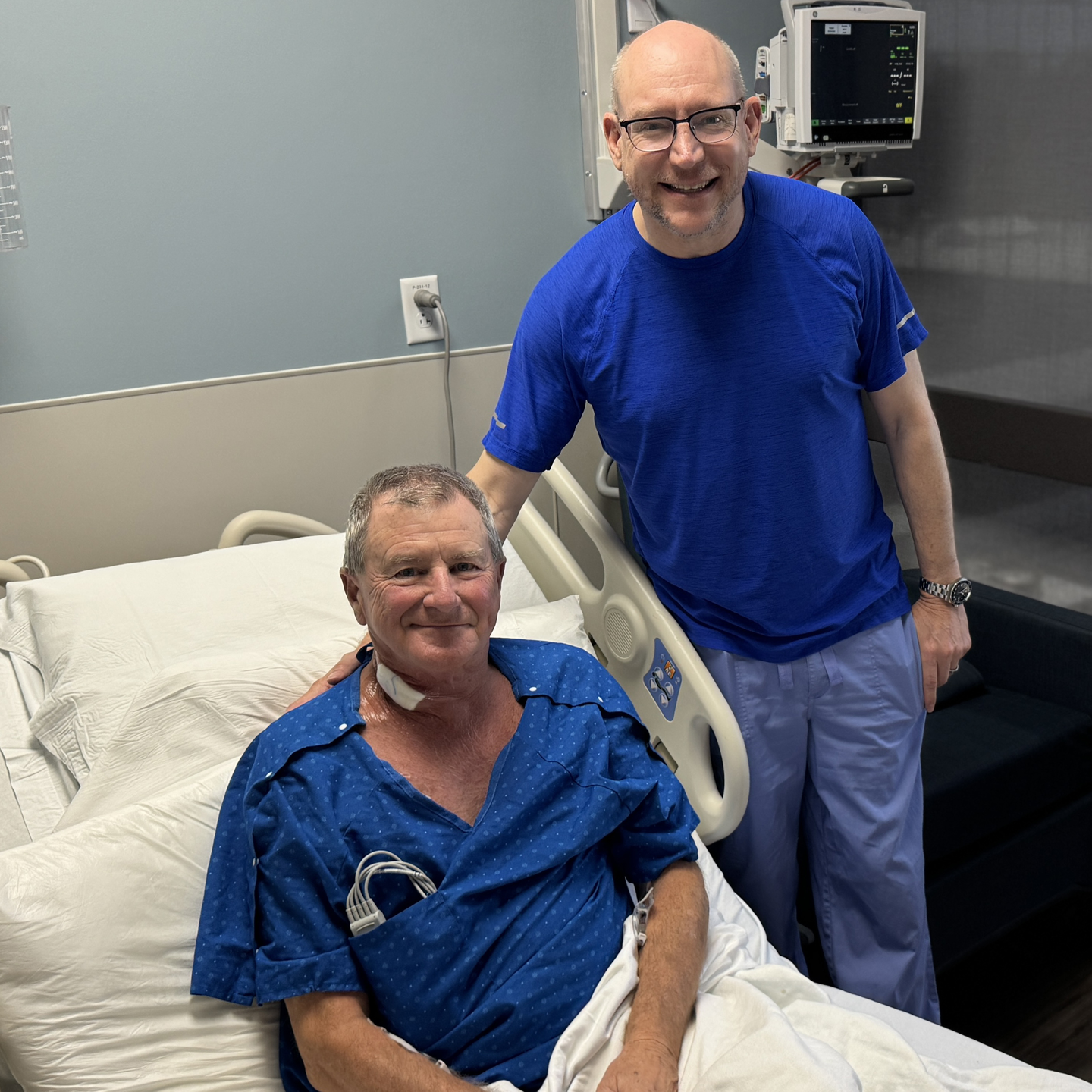 Patient Jackson Cairns and Dr. Jesse Klein hospital room photo