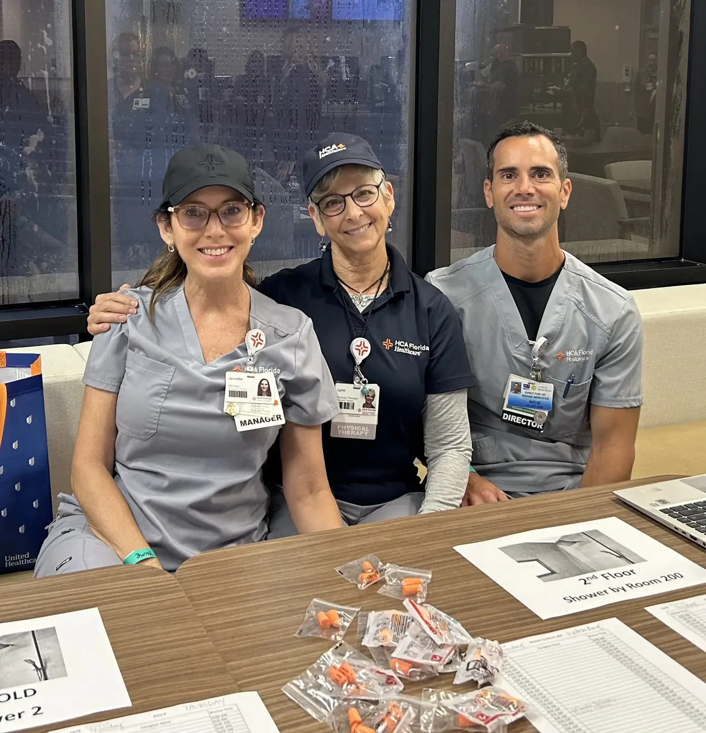 The team is ready to receive those ready to sign up for a shower.