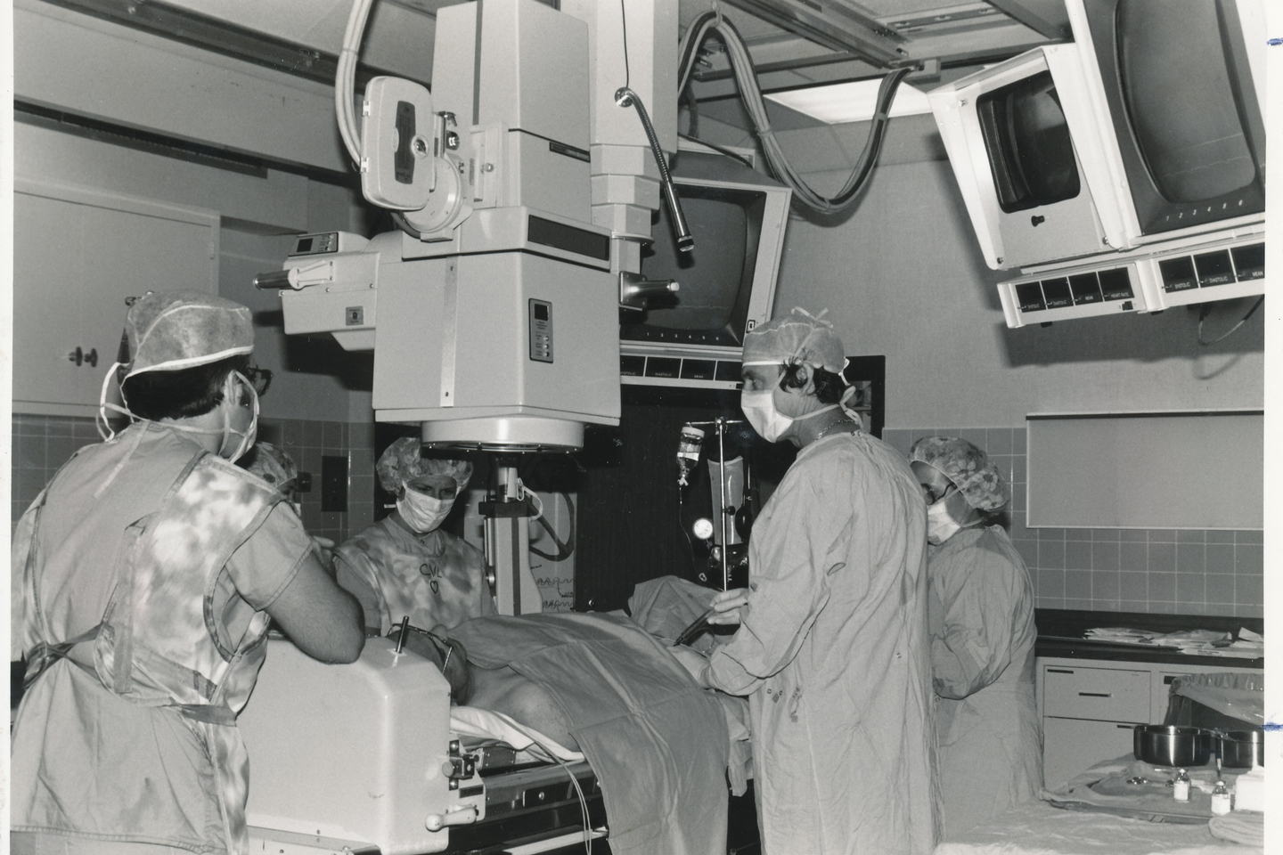 The cath lab team performs a procedure at North Florida Regional Hospital in 1973.