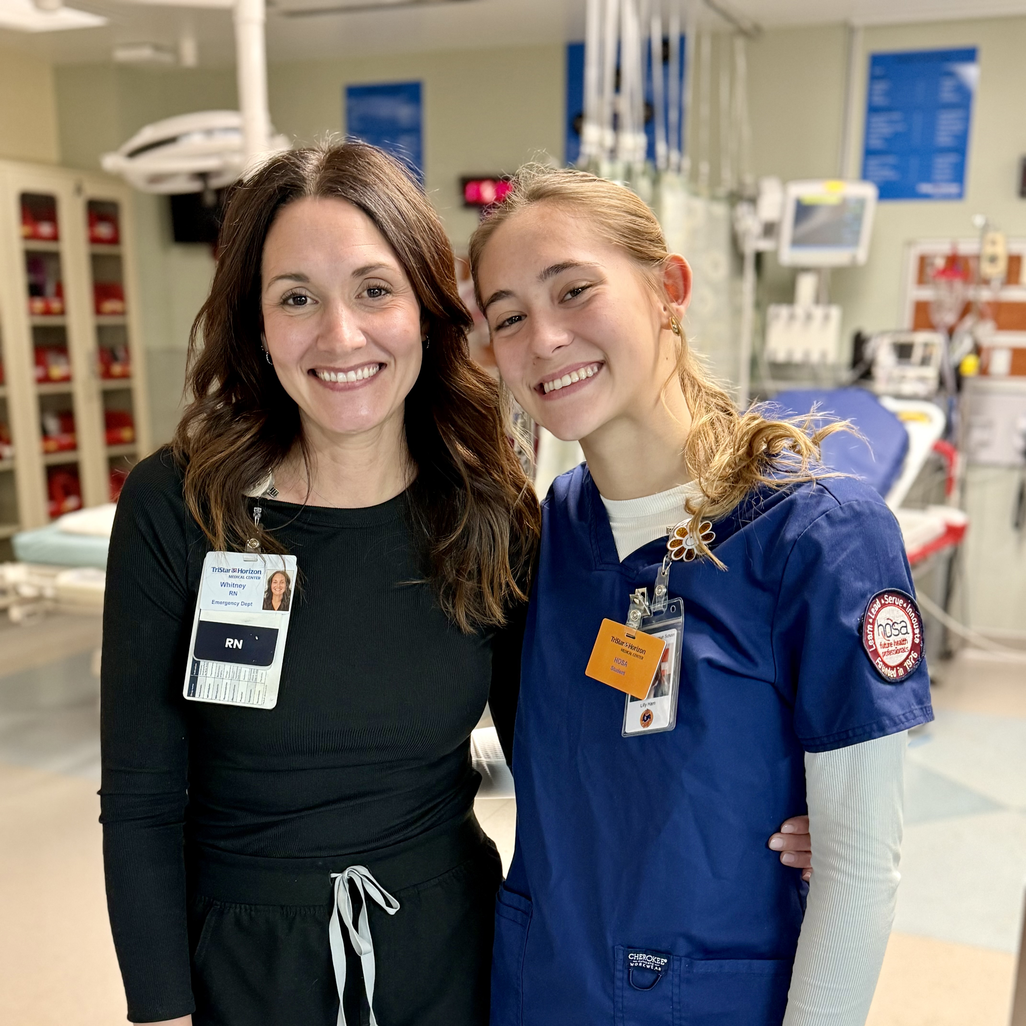 TriStar Horizon nurse Whitney pictured with her daughter Lilly in the emergency room.