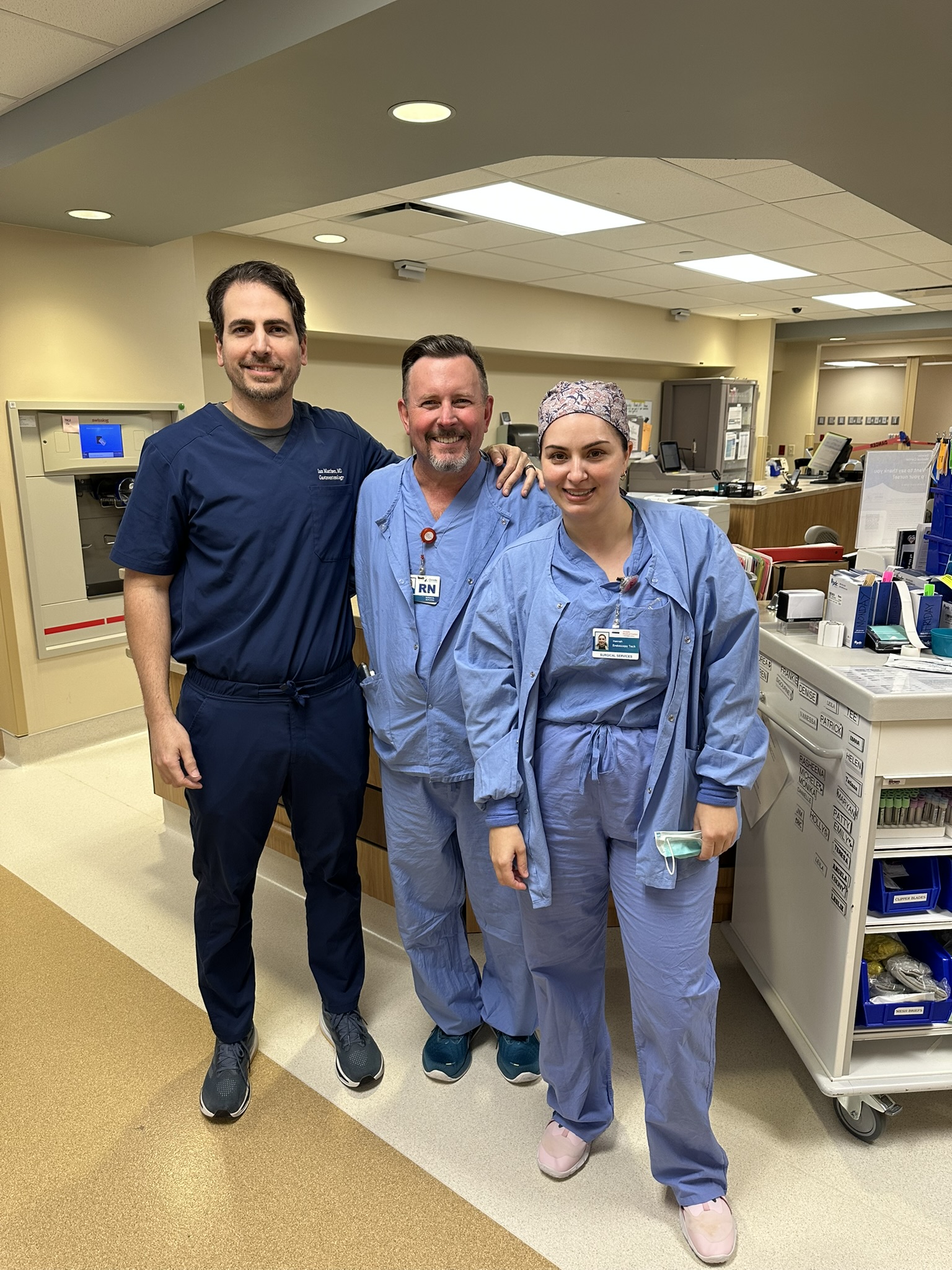 Dr. Ian Martinez; Matt Ramb, RN; and surgical tech Hannah Morrison are part of Oviedo Medical Center's Endoscopy team.