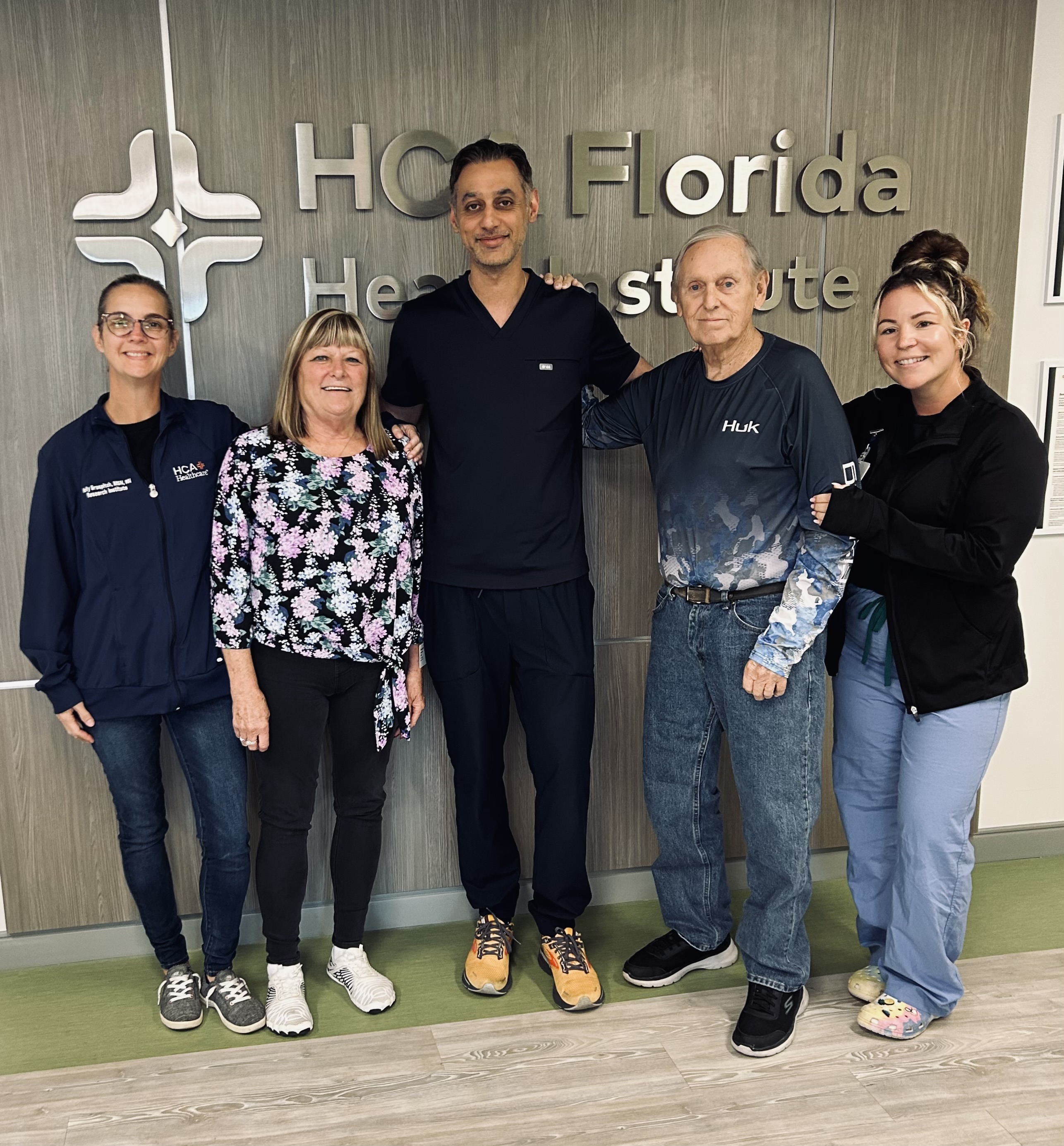 Jim Byers with Dr. Saurabh Sanon and the HCA Florida Largo Hospital research institute team