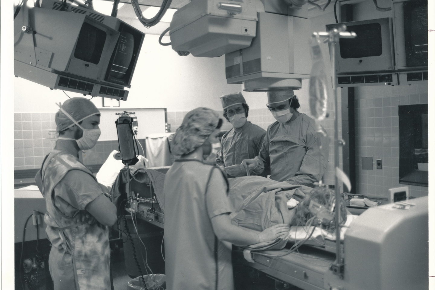 The cath lab team performs a procedure at North Florida Regional Hospital in 1973.