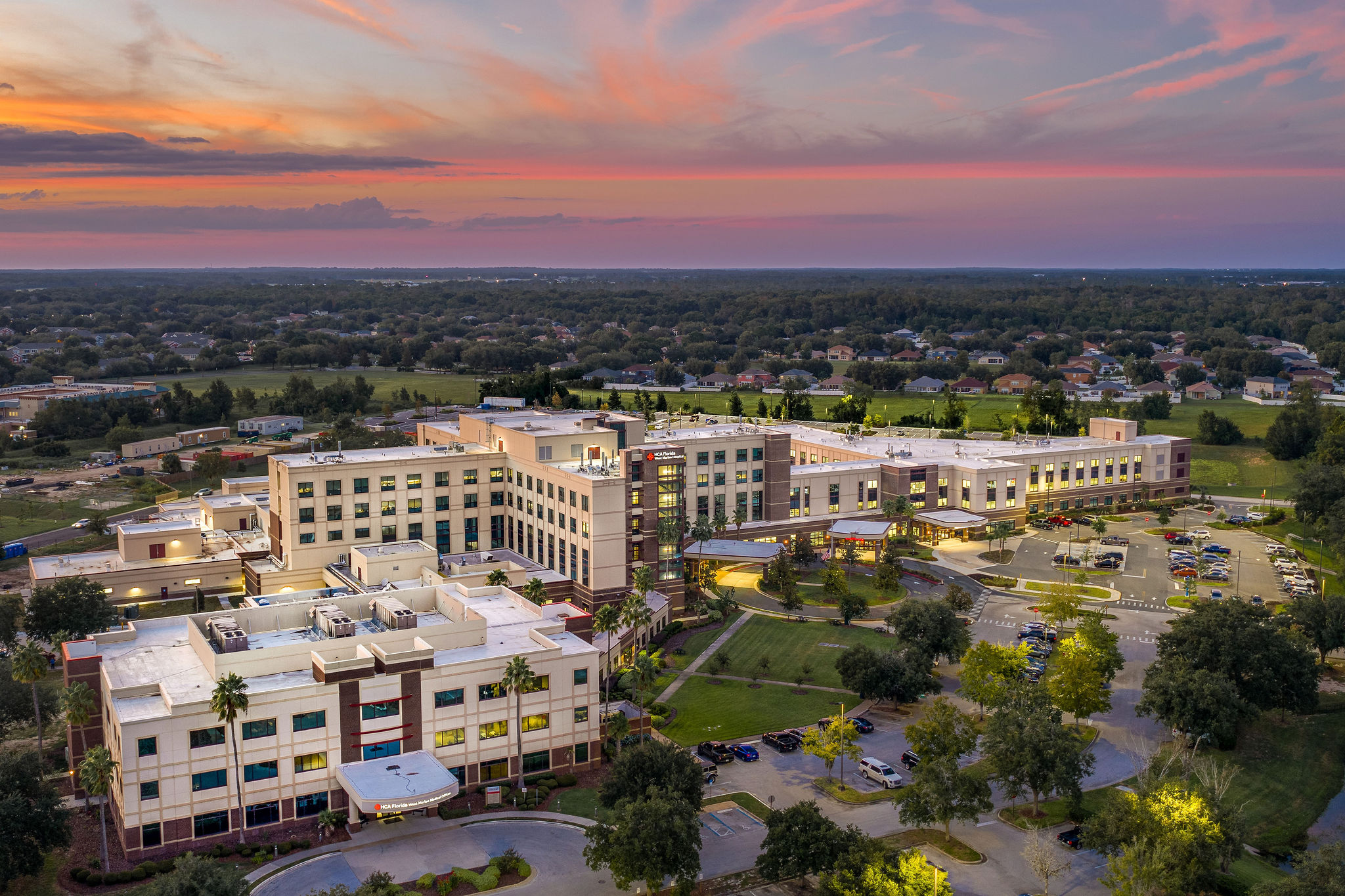 HCA Florida West Marion Hospital with the completed inpatient rehabilitation tower to the right.