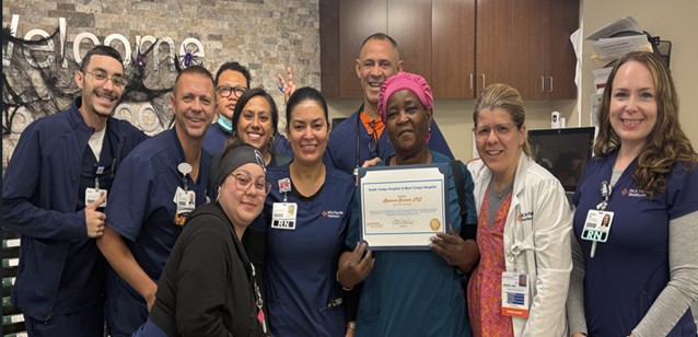 The team at South Tampa Hospital celebrate their Patient Safety Champion demonstrating the hospital and its caregivers commitment to safety.