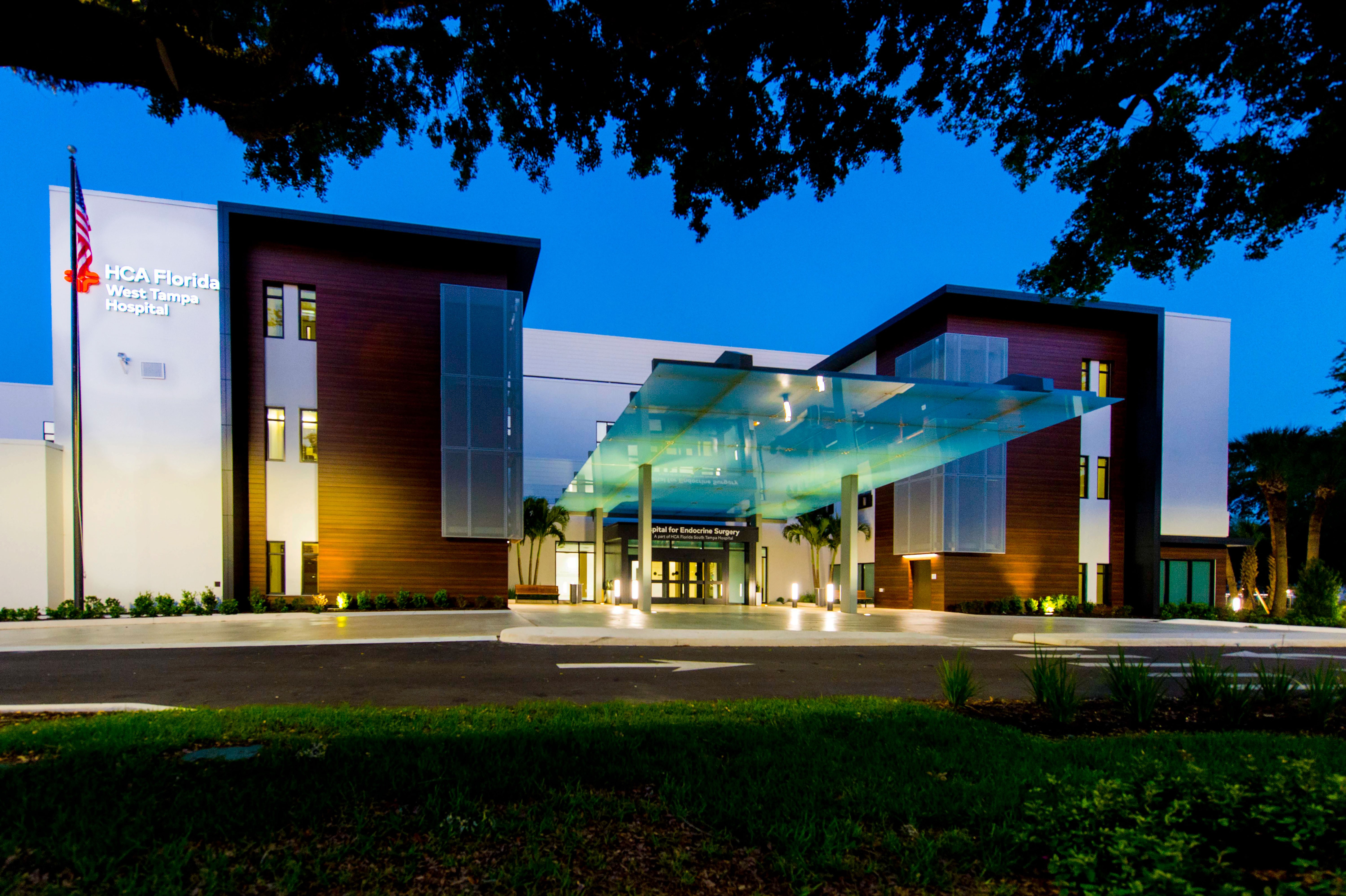 Facade of HCA Florida Hospital for Endocrine at night.