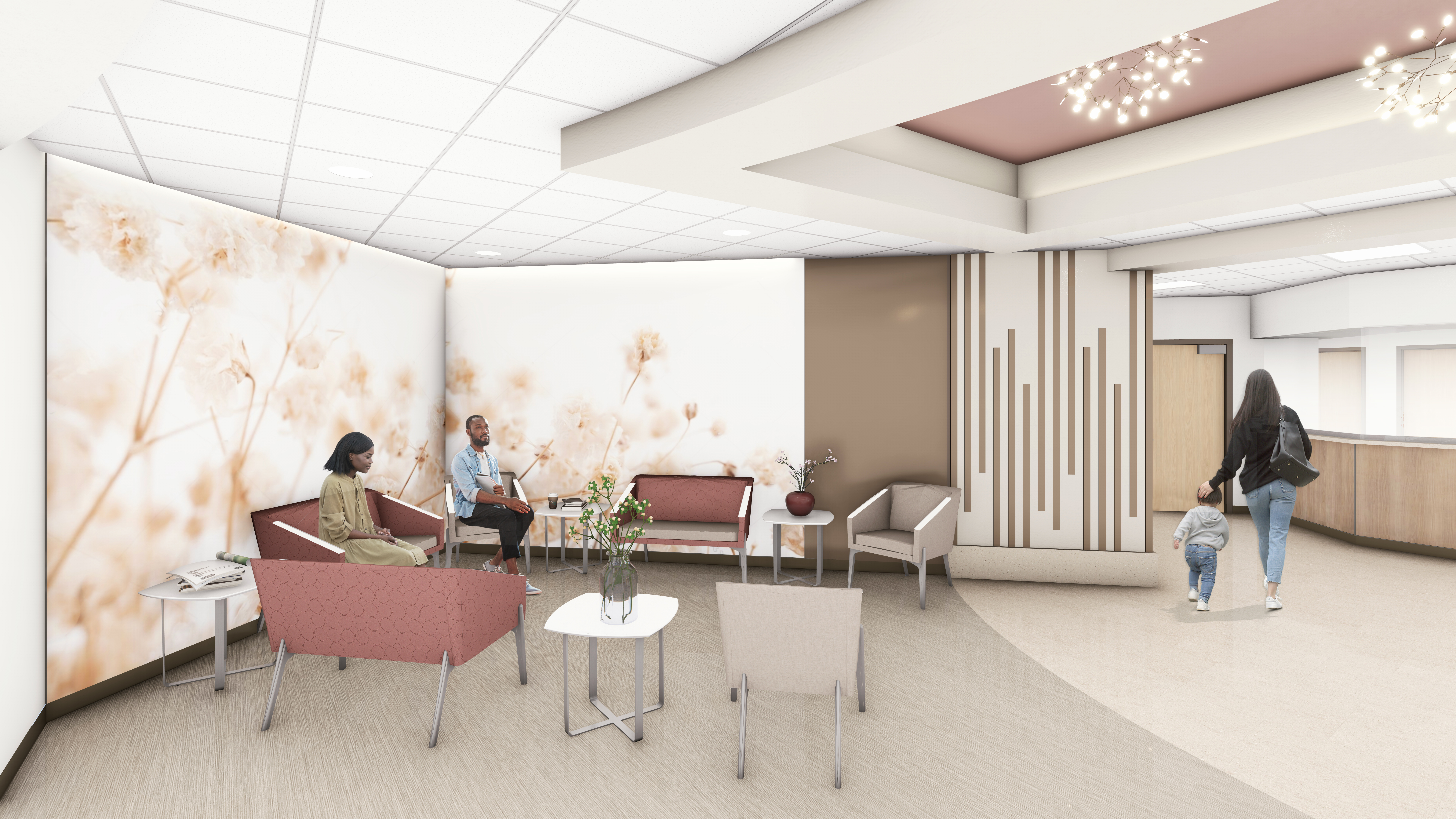 Artist rendering the renovated waiting area in the Women's Services Department at Medical City Las Colinas.