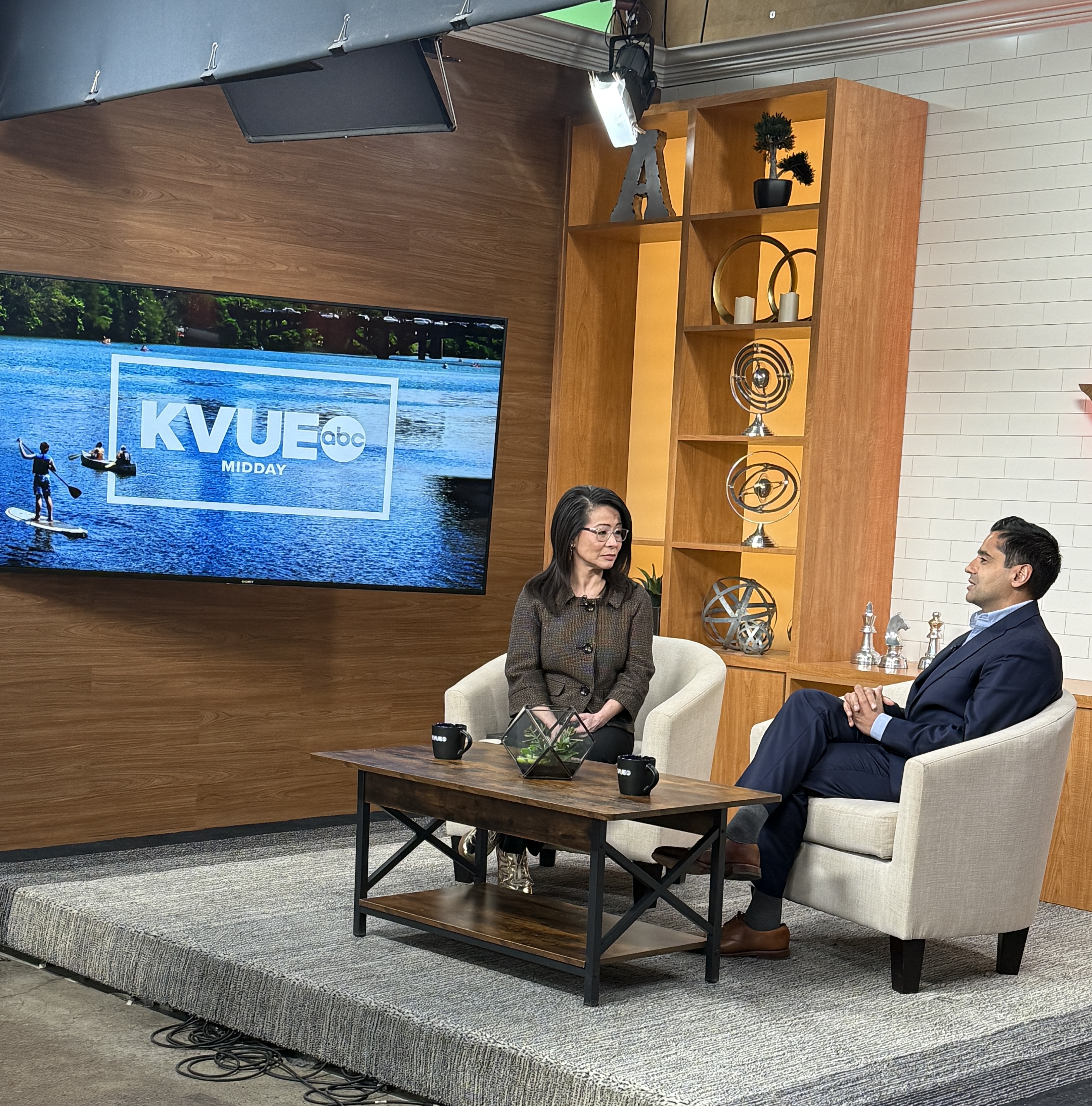Dr. Jay Pandya being live interviewed on the set of ABC KVUE midday