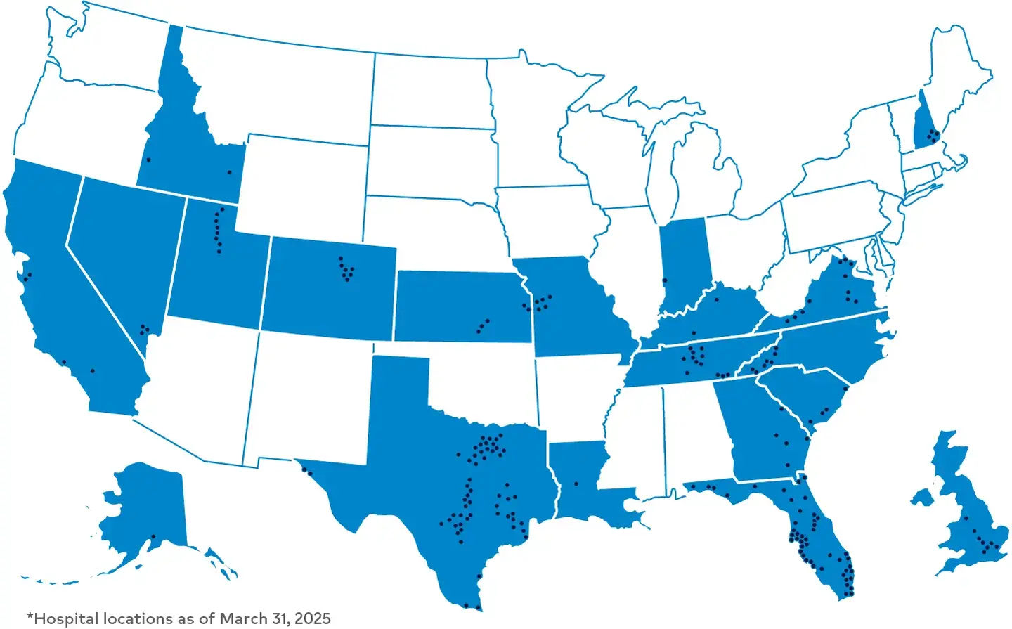 Hospital locations as of June 30, 2024