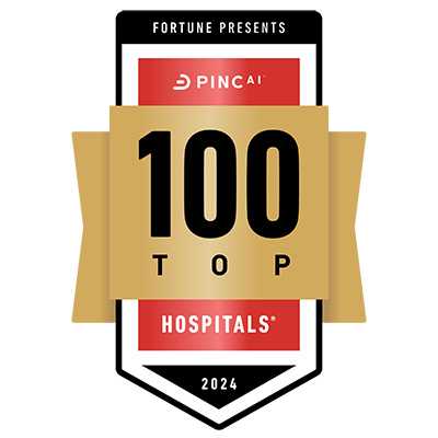 An award logo that reads "Fortune Presents PINC 100-Top Hospitals."