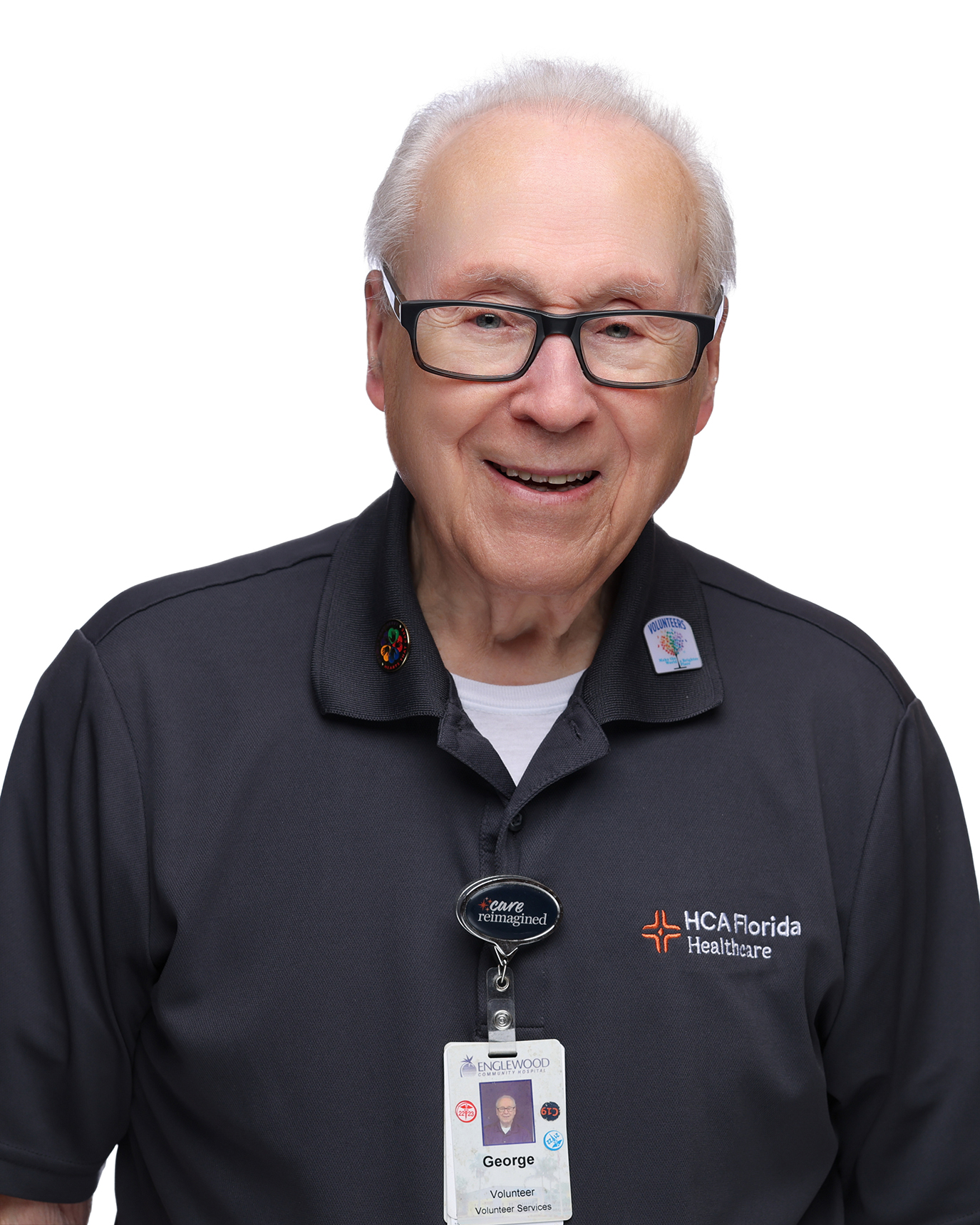 George Tullos is a front-desk volunteer at HCA Florida Englewood Hospital.