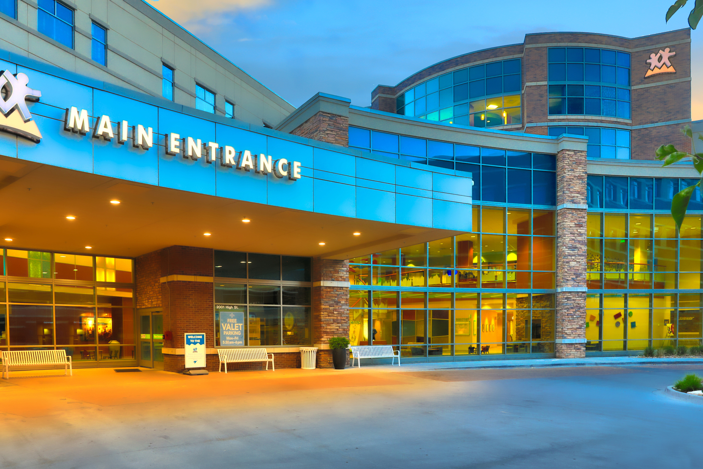 Exterior view of the main entrance to Rocky Mountain Hospital for Children