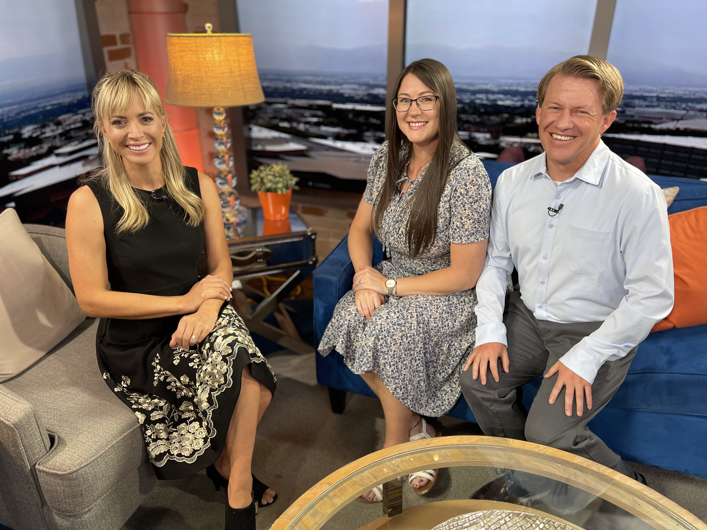 photo from the set of Fox 13 THE PLACE with anchor Morgan Saxton, patient Ashley Conte, and Dr. Kevin Jensen