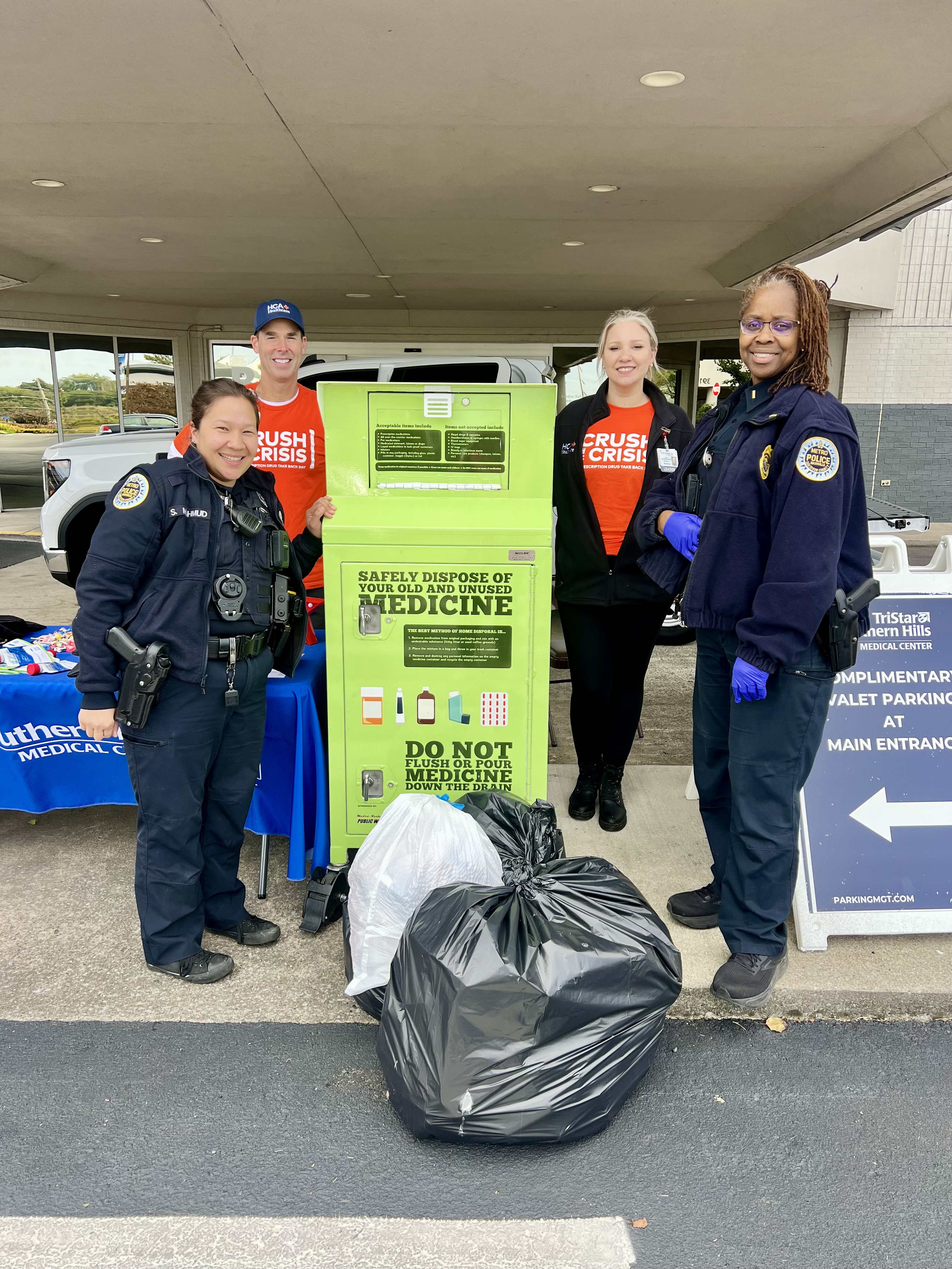 Colleagues and others collecting unused medications at TriStar Southern Hills Medical Center.