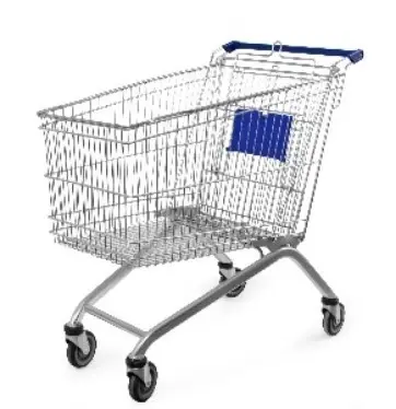 shopping card with blue handle on white background