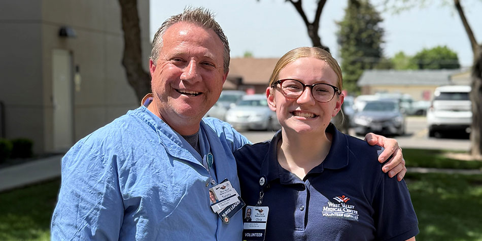 Volunteer nurse Olivia with her father Tommy.