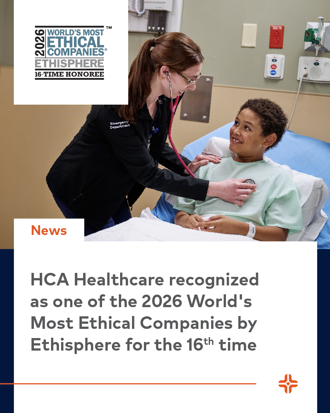 HCA Healthcare named one of the 2026 World's Most Ethical Companies by Ethisphere for the 16th time.
