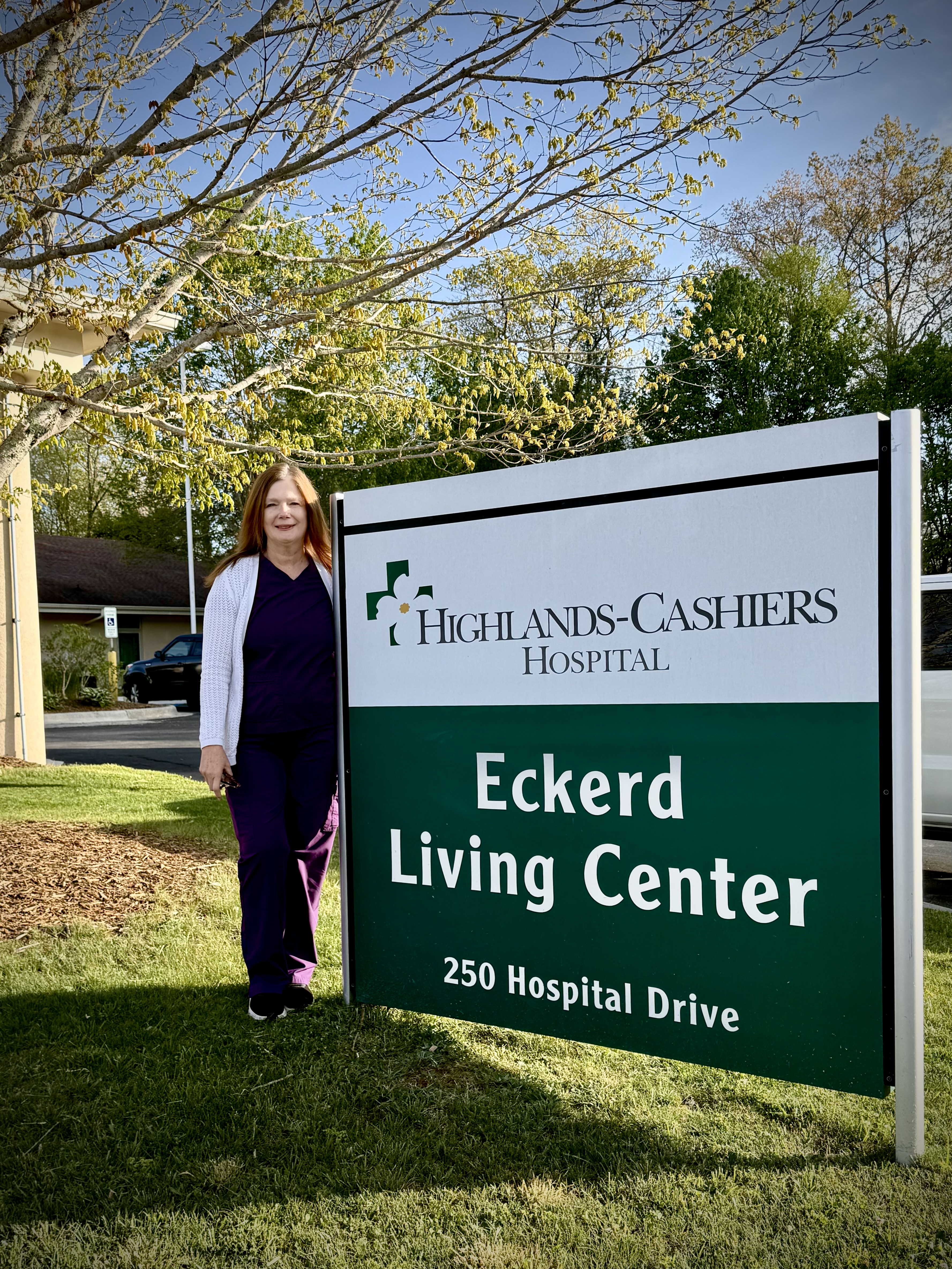 Photo of Robbin Houston, LPN, outside Eckerd Living Center